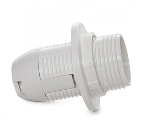 Portalámparas rosca E14 blanco con rosca exterior, cabeza y arandela incluidos