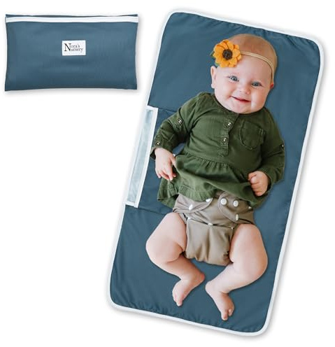 Nora’s Nursery Portable Baby Diaper Changing Pad - Waterproof Foldable Changing Mat for On-the-Go Diaper Changes - Travel Friendly, Easy Clean, Soft & Durable for Infants and Toddlers - Sea