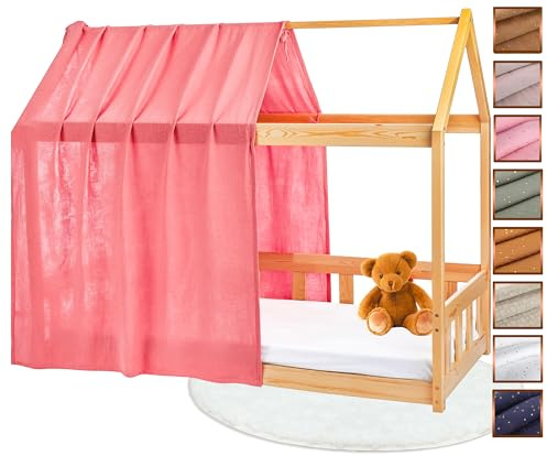 Lovely Hippo Tenda Letto Bambini 100% Cotone - Tenda per Letto Bambini Montessori 80x160 e 90x200cm - Modelo 1 (Rosa Cipria/Oro, 120 x 370 cm)