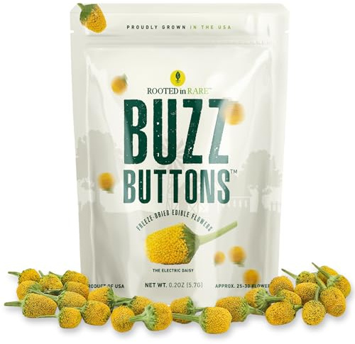 Buzz Buttons Edible Flowers For Cocktails | Grown In USA | Spilanthes | Freeze Dried Edible Flowers for Drinks | Szechuan Buttons | Edible Dried Flowers For Drink Garnish | .2oz Pouch