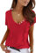 Imily Bela Damen T-Shirt Kurzarm V Ausschnitt Sexy Sommer Oberteile Tops Tunika Casual Tee Locker(Weinrot,L)