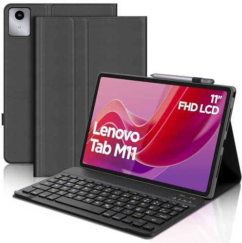 IVEOPPE Tangentbord för Lenovo Tab M11, Magnetiskt Trådlöst Bluetooth Fodral Med Avtagbart QWERTZ-Tangentbord för 11 Tum M11-Surfplatta 2024, Svart