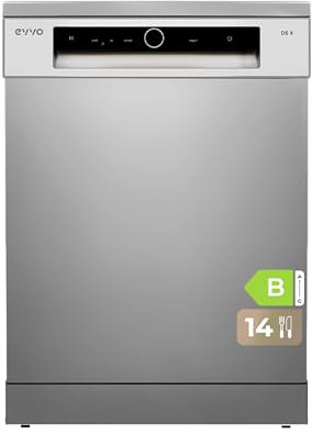 EVVO Lavavajillas 60 cm Ancho, Capacidad para 14 Cubiertos y Con Tercera Bandeja, Eficiencia B, 8 Programas Incluye, Lavado Inteligente, Zone Wash, Inno wash, Apertura Automática, Modelo: D5X Inox