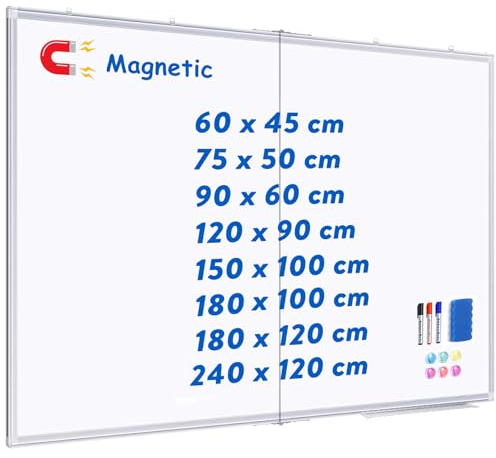 Maxtek Tableau Blanc Magnétique 150 x 100 cm, Grand Tableau Blanc Effaçable, Whiteboard des Deux Côtés avec Cadre en Aluminium et Accessoire, White Board Mural Deux Options de Montage pour le Bureau