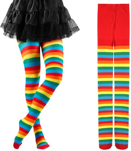 Cadimus Medias de Rayas,Leotardos Rayas Mujer,Medias Carnaval Mujer,Medias Opacas,Adecuado para Halloween, Carnaval, Fiestas temáticas de Disfraces - Colores Arco Iris