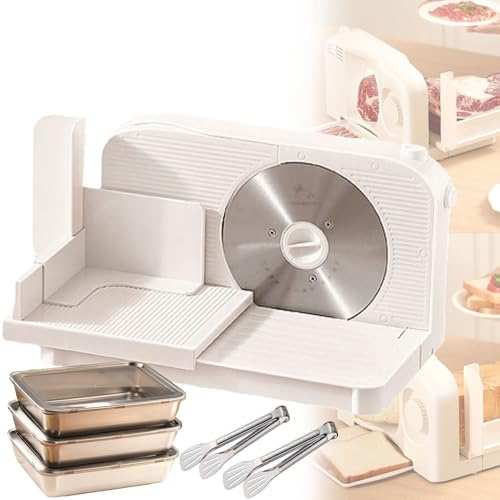 Cortadora de Carne eléctrica, cortadora de Pan de 150 vatios con Hoja Dentada de Acero Inoxidable Plegable y Ajustable de 1-15 mm y 16,5 cm, cortadora de Carne para Pan de Queso y Uso Comercial