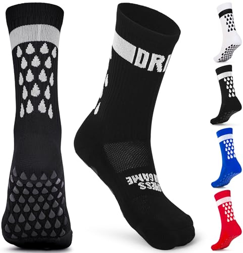 DRIPsox® Football Grip Socks - 6 Sizes for Kids, Men, Junior & Women (XXS:8C-11.5C, XS:12C-2.5, S:3-5.5, M:6-8.5, L:9-11.5, XL:12+) - 1 Pair (M) Black Grip Socks Football - Anti Slip & Elite Comfort