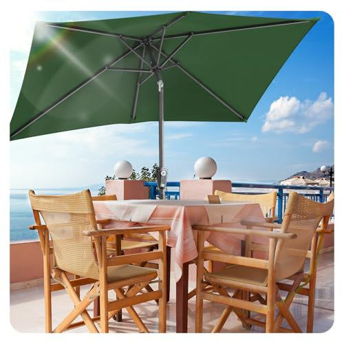 ISOISL Sonnenschirm 140x210CM Grün Gartenschirm Terrassenschirm Sonnenschutz Sonnenschirm Rechteckig Kippbar Großschirm für Balkon,Terrasse,Garten