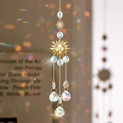 CATOR Attrape Soleil en Cristal, 43cm Attrape Soleil Cristal Suspendu,Suncatcher Pendentif en Cristal,Cristal Ornement Capteur,pour Fenêtre Chambre et Jardin Noël Jour de fête Mariage(A)