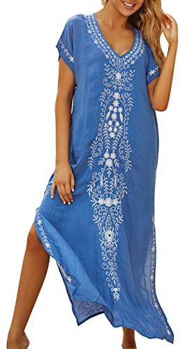Bastwahl Robe Orientale Femme - Coton Robe Grande Taille Eté Caftan Longue Kimono Bikini Cover-Up Plage Tunique Maillot de Bain
