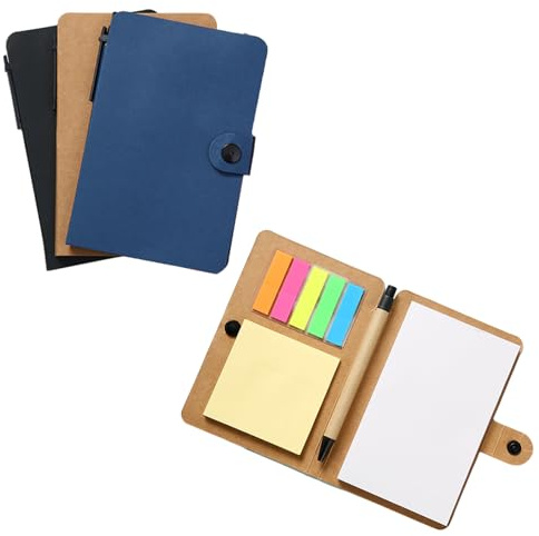 3 Pezzi Quaderno Blocco Appunti a Righe con Penna e Foglietti Adesivi, Quaderni a Righe con Copertina in Sughero per Scuola e Ufficio