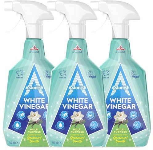 Astonish White Vinegar 750ml Gardenia & Vanilla x3, Natural Cleaning Vinegar for Home, Kitchen, Bathroom, Limescale, Windows, Laundry, Pet Safe, Eco-Friendly Multi-Surface Spray