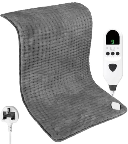 Heat Pad, Electric Heating Pad with 9 Temperature Levels & 4 Time Settings | Fast Heating Technology, Machine Washable for Back, Neck, Shoulder, Belly & Period Pain Relief (Grey, 43 x 84cm)