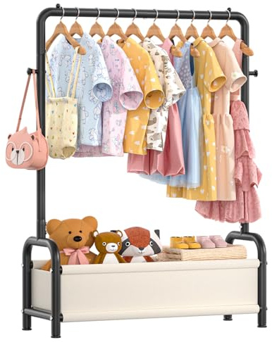 ZHKINGGS Kids Clothes Rail with Storage Shelf, Kids Dress Up Rail | Small Baby Childrens Dressing Up Rail for Hanging Clothes Coats Skirts, Kids Wardrobe Organizer (Classic, Black)