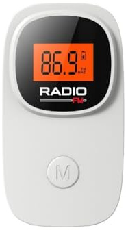 Mini radio FM portatile, con tasca in ABS, con accordatura digitale, stereo e timer di spegnimento, con jack per cuffie da 3,5 mm e LCD retroilluminato, per pendolari, sport, colore bianco