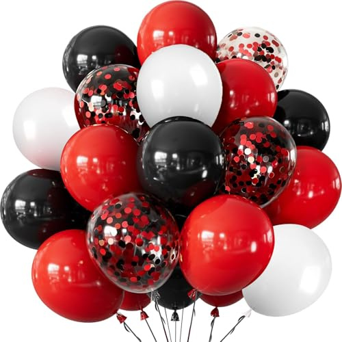 Globos de aire rojos, negros y blancos, 60 unidades, globos de látex con confeti y helio, globos rojos y blancos para cumpleaños, boda, compromiso, día de San Valentín, cartas de póker, decoración de