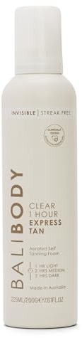BALI BODY Clear 1 Hour Express Self Tanner – Fast-Acting, Weightless Self Tanner for Natural Bronze – No-Transfer, Hydrating Quick Tan Mousse for Smooth, Radiant Skin