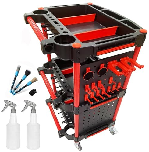 Utility Cart,Auto Detailing Tool Cart with 2 Tool Hanging Board,3-Tier Utility Rolling Cart Tool Storage,Car Cleaning Storage for Garage DIY Home Studio Projects,Storing Your Tools (Standard)