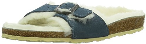 Birkenstock Classic Damen Madrid Fell Pantoletten, Blau (STAHLBLAU LAMMFELL), 41 EU
