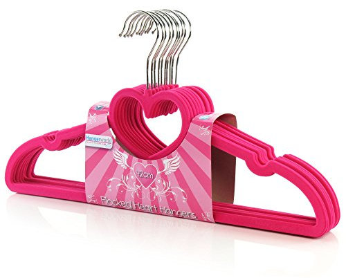 Hangerworld 20 Samt beflockte 42cm Kleiderbügel Hosensteg Einkehrbung Pink Herz Design Rutschfest
