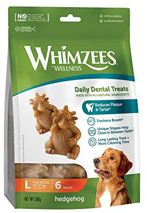 WHIMZEES by Wellness Igel, Kaustangen für große Hunde, Hundesnack zur Zahnpflege, Größe L, 6 Stück, ohne Zuckerzusatz, getreidefrei, natürlich, fettarm