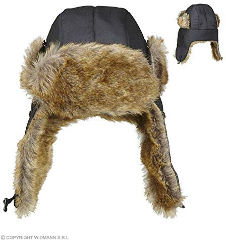 Widmann 01115 - Fliegerhut mit Fell, Schwarz, Pilot, Accessoire, Kopfbedeckung, Mottoparty, Karneval