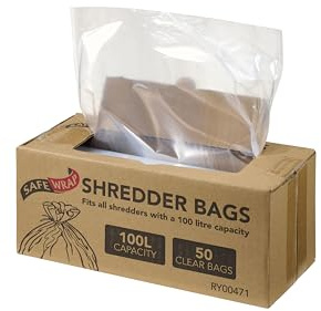 Safe Wrap Shredder Bags 100L Capacity - Pack of 50 - Durable High-Density Polythene - Handy Dispenser Box