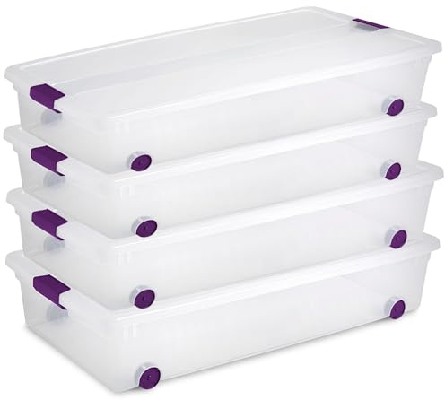 Sterilite 4-Pack 60 Quart ClearView Latch Box, Wheeled Organizer Bins with Latching Lids - Clear Plastic Organization Containers for Closet, Bedroom, Shelving Units and Everyday Home Storage