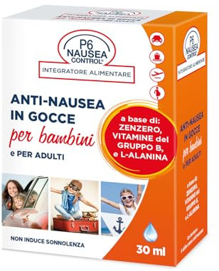 P6 Nausea Control, Gocce Anti-Nausea, Integratore Alimentare per Bambini e Adulti, a Base di Zenzero e Vitamine del Gruppo B, Non Induce Sonnolenza, al Gusto Amarena - 30 ml