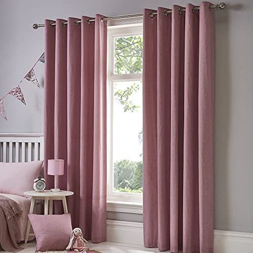 Fusion Blush W46 x L54 Eyelet Curtains-100% Cotton Bedroom/Living Room-Pink Door Curtain-Thermal Drapes/Window Treatment-Sorbonne Collection, Fabric, 46 Width x 54 Drop (117 x 137cm)