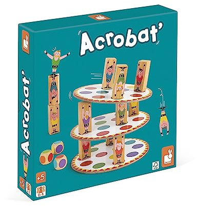 Janod - Acrobat' Geschicklichkeits- und Strategiespiel, Kinderbrettspiel, Konzentration und feinmotorische Fähigkeiten, ab 2 Spieler, ab 5 Jahren, J02757