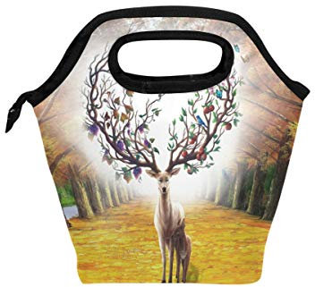 Eslifey Shiny Deer Horn with Fruits Cooler Warm Pouch Lunch Bags Lunchbox for School Work Portable Meal Handbags Food Container Tote for Picnic