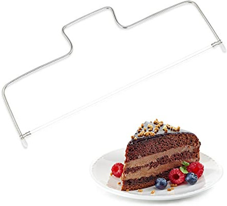 Relaxdays Tortenschneider Edelstahl, 2 Drähte, höhenverstellbar, Tortenbodenschneider, spülmaschinenfest, 34 cm, silber, 14.5 x 34 x 0.5 cm