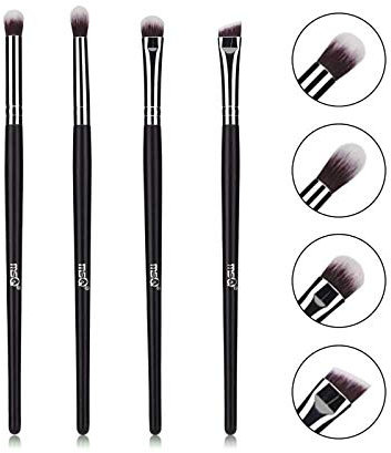 MSQ Pro Eye Brush Set 4pcs Smoky Eye Shadow Contour Kit with Soft Synthetic Hairs & Real Wood Handle for of Eyeshadow Eyebrow Makeup Cream Powder Highlighter - Black