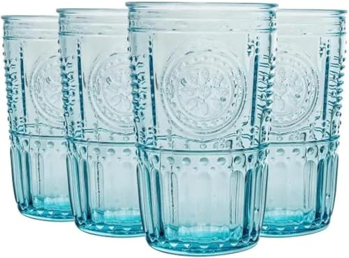 Bormioli Rocco Romantic Cooler Glass, Set of 4, 4 Count (Pack of 1), Light Blue