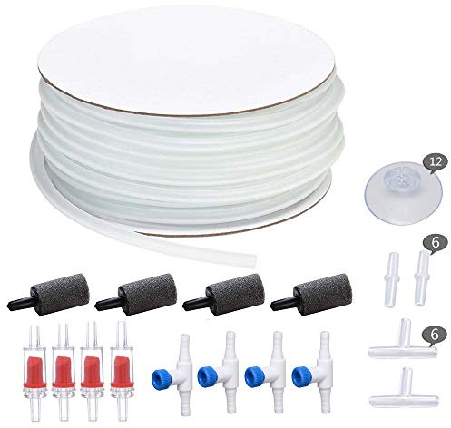 ALEGI 25 Feet 3/16 Inch Standard Airline Tubing with Air Stones, Check Valves, Control Valve and Connectors Air Pump Accessories Kit (White)