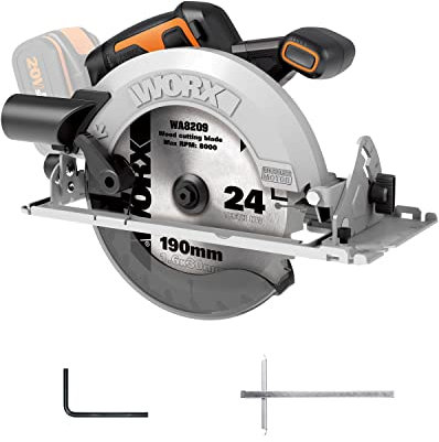WORX Nitro 18V(20V MAX) 190mm Cordless Circular Saw, PowerShare, Brushless Motor, 6100 RPM, Max. Cutting Depth 65mm (90°), 0-57° Bevel Cutting, Without Battery, WX520.9