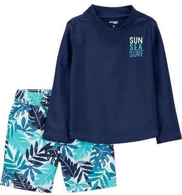 Simple Joys by Carter's Conjunto de Traje de baño y Camiseta de protección para niños pequeños y bebés, Azul Marino y Blanco Tropical, 3-6 Meses