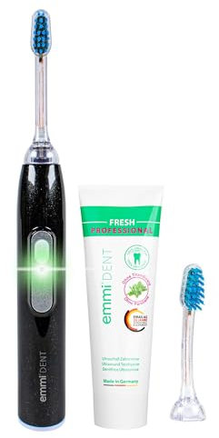 emmi-dent Ultraschallzahnbürste mit 96 Mio. Schwingungen– Sanfte elektrische Zahnbürste ohne Schrubben – Für empfindliche Zähne – Reisezahnbürste mit Zahncreme - Metallic Black Diamond