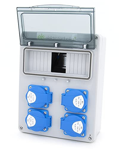 ELS Elektrotechnika Distribuidor de corriente para obras con fusibles y enchufes Schuko, 4 x 230 V + 2 x interruptores de protección C16 de 1 pin, IP54, para interiores y exteriores