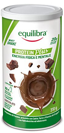 Equilibra Integratori Alimentari, Protein Plus Cioccolato, Whey Shake Energia Fisica e Mentale, 13 Vitamine e 7 Minerali, Low sugar, High protein, Maltodestrine, Proteine in Polvere da 310 g, 10 Dosi