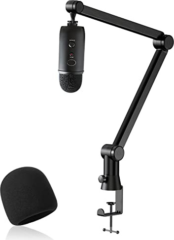 Youshares Blue Yeti - Soporte de micrófono con filtro pop, brazo de micrófono de alta calidad, brazo de brazo resistente con gestión de cables, adaptador de 3/8 a 5/8 pulgadas