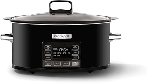 Crock-Pot TimeSelect Slow Cooker | Programmable Digital Display | 5.6 L (7+ People) | Removable Hob-Safe Bowl Sears Meat & Vegetables | Black [CSC093]