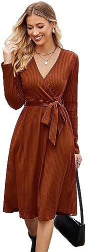 Newshows Strickkleid Damen Herbstkleid Pulloverkleid Winterkleid Langarm Elegant Kleid für Herbst Winter Caramel