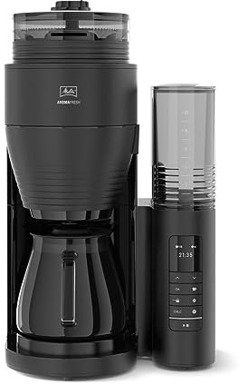 Melitta Filter Coffee Machine with Integrated Ceramic Grinder with 11 Settings, Adjustable Strength, Makes 2 to 10 Cups, Timer Function, AromaFresh II, 3.7 kg, Black, UK Plug