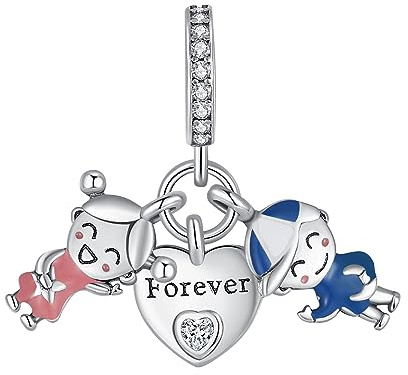 Annmors Charms Abalorios Colgante Cuentas Plata Ley 925 Forever Love Boy Girls con Circonita Cúbica Compatible Europeo Pulsera Collar,Navidad,San Valentín,día de la madre,regalo para mujeres y niñas