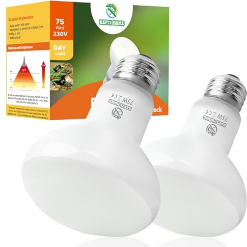 REPTI HOME Reptilien Wärmelampe Terrarium 75W 2stück, E27 Intense Basking Spot Lampe Terrarium, Wärmelampe tiere Heizung für Schildkröten, Bartagame, Schlange, Huhn, Hund