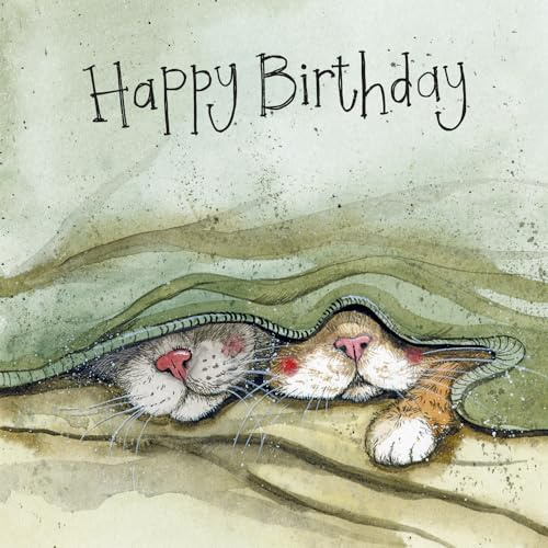 Alex Clark Happy Birthday Cat Whiskers Blanket Card - Fine Art - Watercolour - Designed and Printed in UK