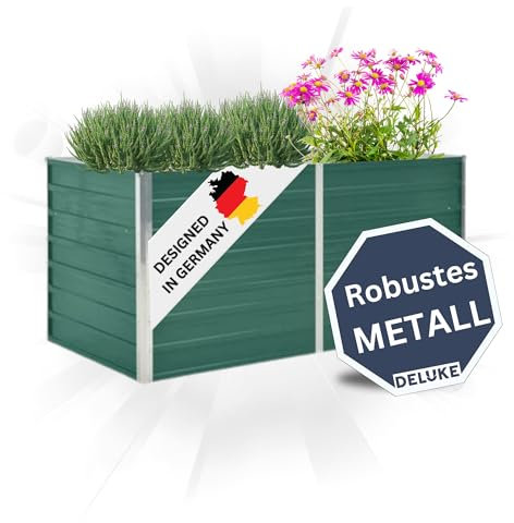 DELUKE Hochbeet für Garten Oskar Grün | 160x80x77cm | Verzinkter Stahl | Wetterfest | Gartenbeet Kräuterbeet Blumenbeet Beet hoch Frühbeet für Garten Gemüsebeet
