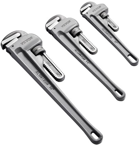 VEVOR Juego de Llaves para Tubos Rectos de Aluminio 3 Piezas 24,5/32/46 cm Llave de Plomería Ajustable con Mandíbula de Alta Resistencia Mango Ergonómico Diseño Colgante para Tuberías de Agua